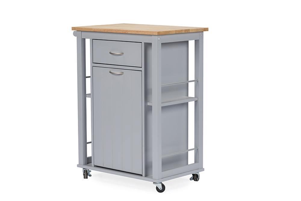 Yonkers Contemporary Light Grey Kitchen Cart with Wood TopOne (1) Kitchen Cart FredCo