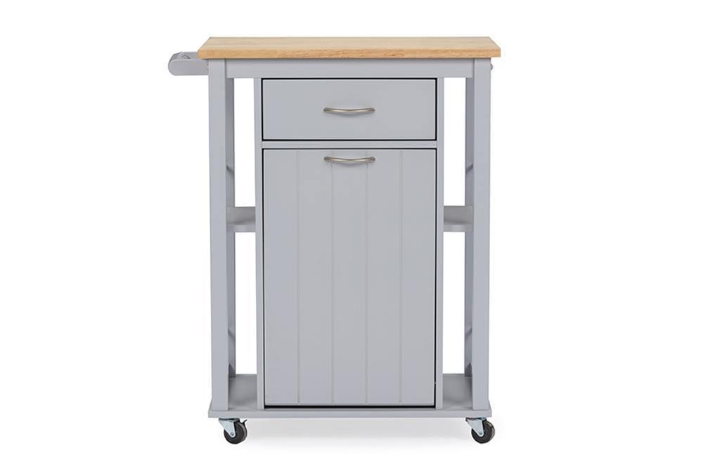 Yonkers Contemporary Light Grey Kitchen Cart with Wood TopOne (1) Kitchen Cart FredCo