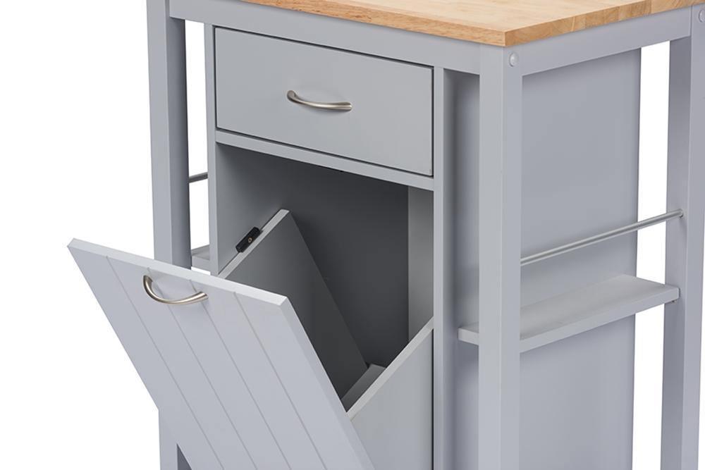 Yonkers Contemporary Light Grey Kitchen Cart with Wood TopOne (1) Kitchen Cart FredCo