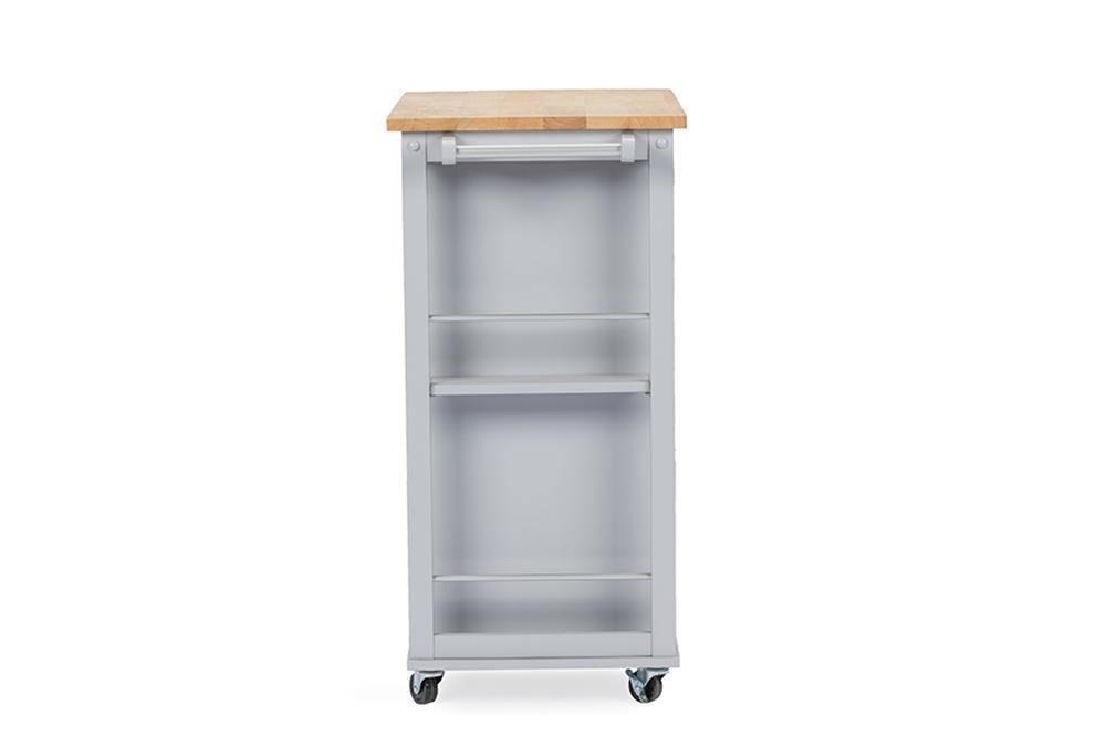 Yonkers Contemporary Light Grey Kitchen Cart with Wood TopOne (1) Kitchen Cart FredCo