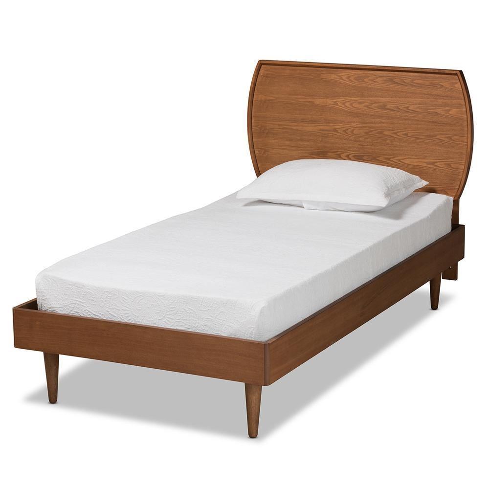 Yori Mid-Century Modern Walnut Brown Finished Wood Twin Size Platform Bed FredCo
