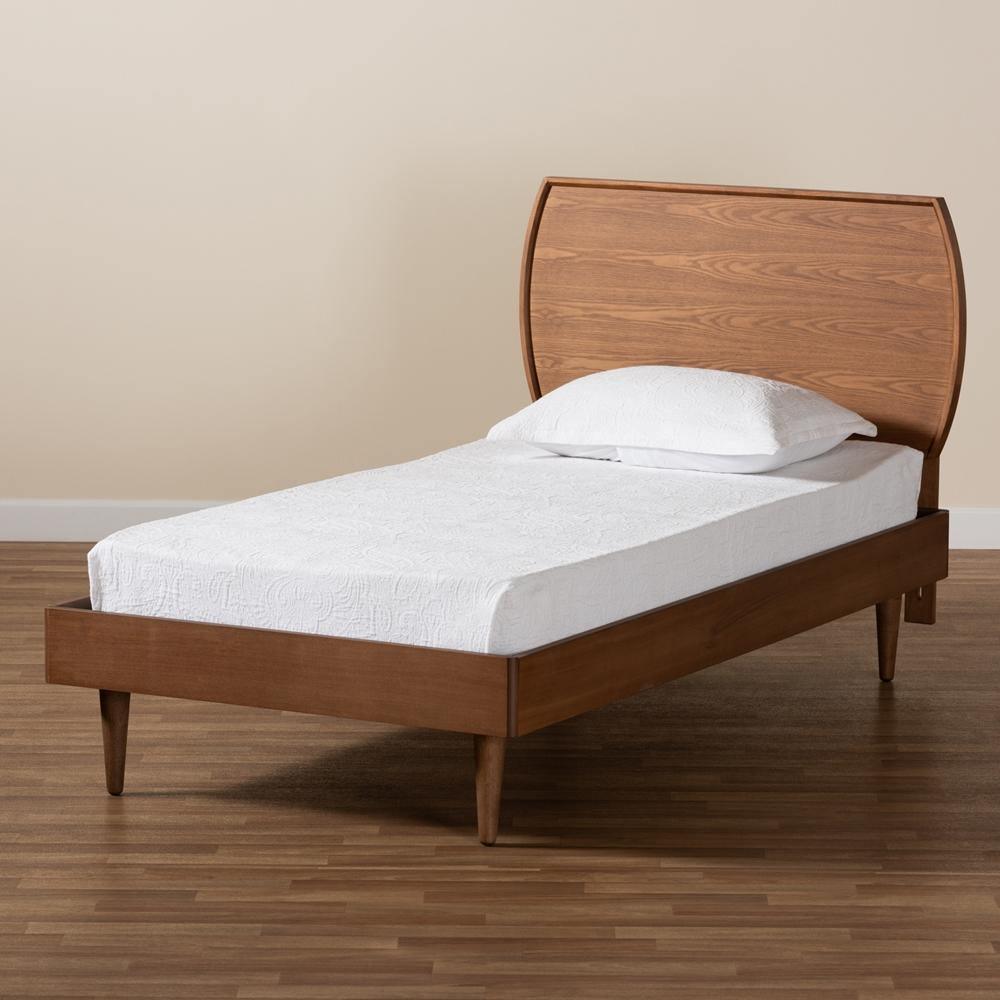 Yori Mid-Century Modern Walnut Brown Finished Wood Twin Size Platform Bed FredCo