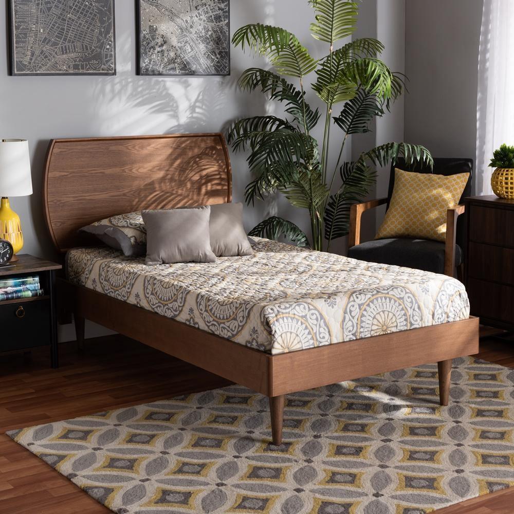 Yori Mid-Century Modern Walnut Brown Finished Wood Twin Size Platform Bed FredCo