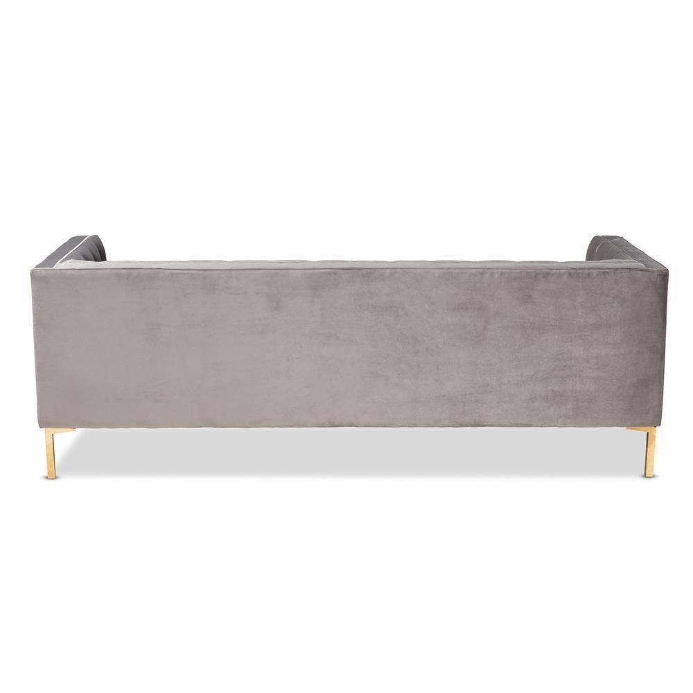Zanetta Glam and Luxe Gray Velvet Upholstered Gold Finished Sofa FredCo