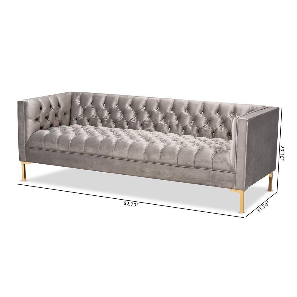 Zanetta Glam and Luxe Gray Velvet Upholstered Gold Finished Sofa FredCo