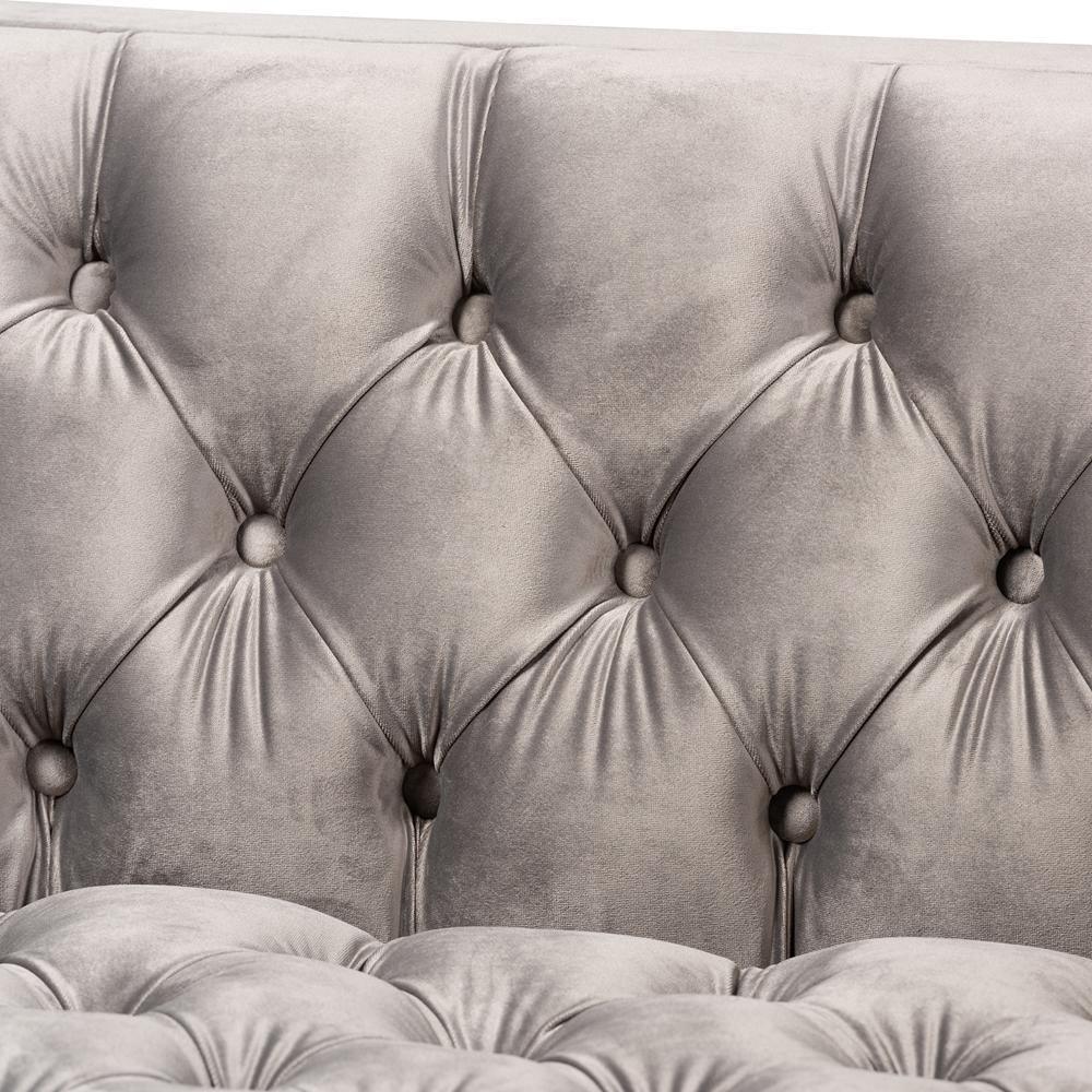Zanetta Glam and Luxe Gray Velvet Upholstered Gold Finished Sofa FredCo