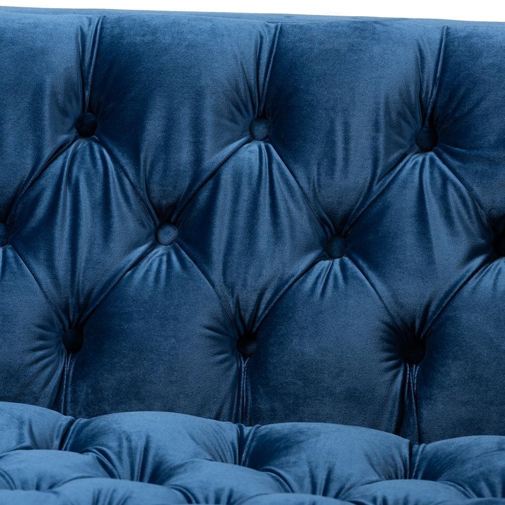 Zanetta Glam and Luxe Navy Velvet Upholstered Gold Finished 2-Piece Sofa and Lounge Chair Set FredCo