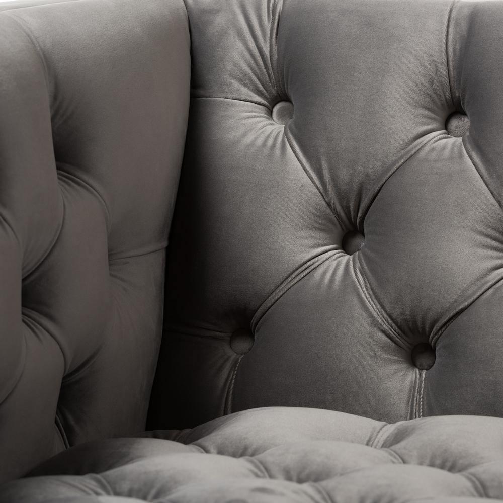 Zanetta Luxe and Glamour Grey Velvet Upholstered Gold Finished Lounge Chair FredCo
