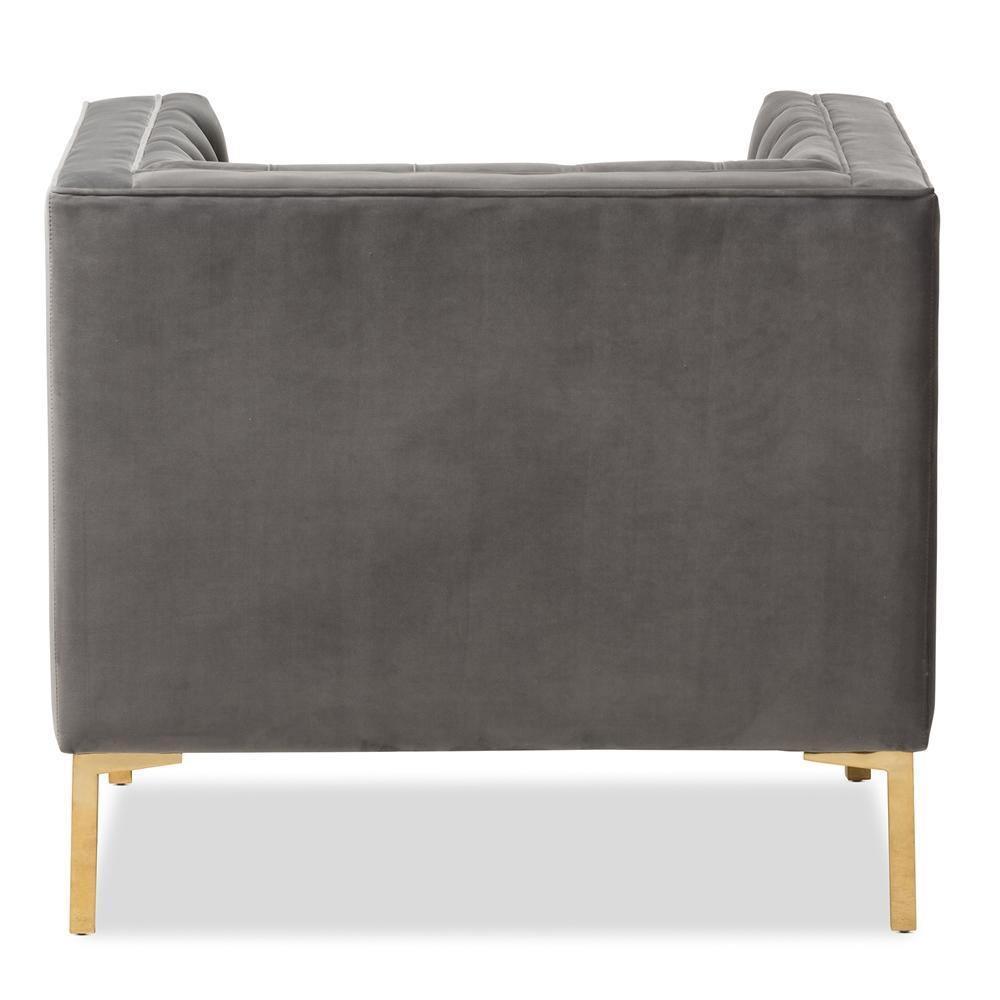 Zanetta Luxe and Glamour Grey Velvet Upholstered Gold Finished Lounge Chair FredCo