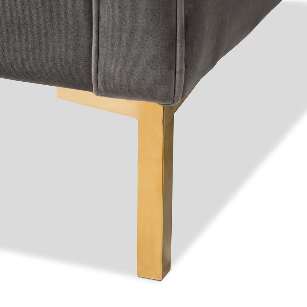 Zanetta Luxe and Glamour Grey Velvet Upholstered Gold Finished Lounge Chair FredCo