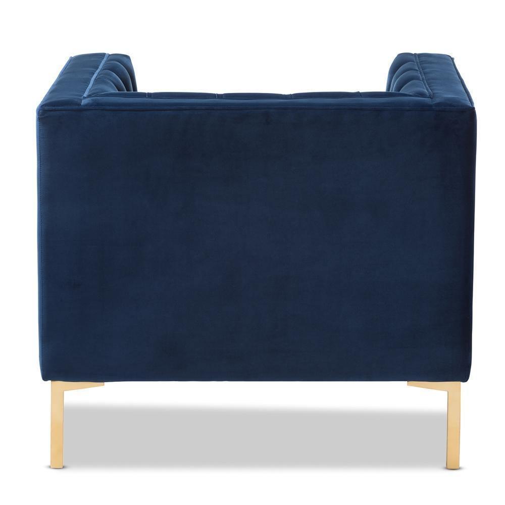 Zanetta Luxe and Glamour Navy Velvet Upholstered Gold Finished Lounge Chair FredCo
