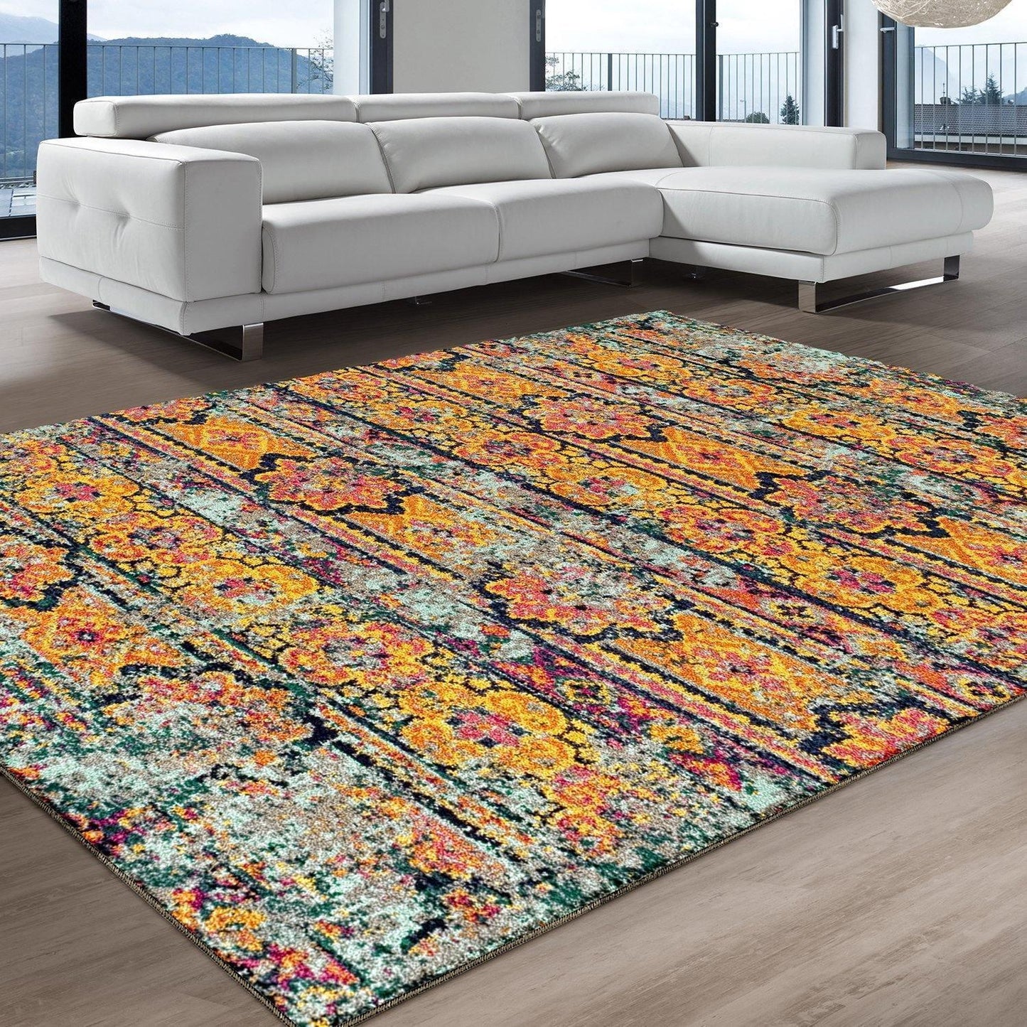 Zebrina Vintage Moroccan Floral Distressed Rug FredCo