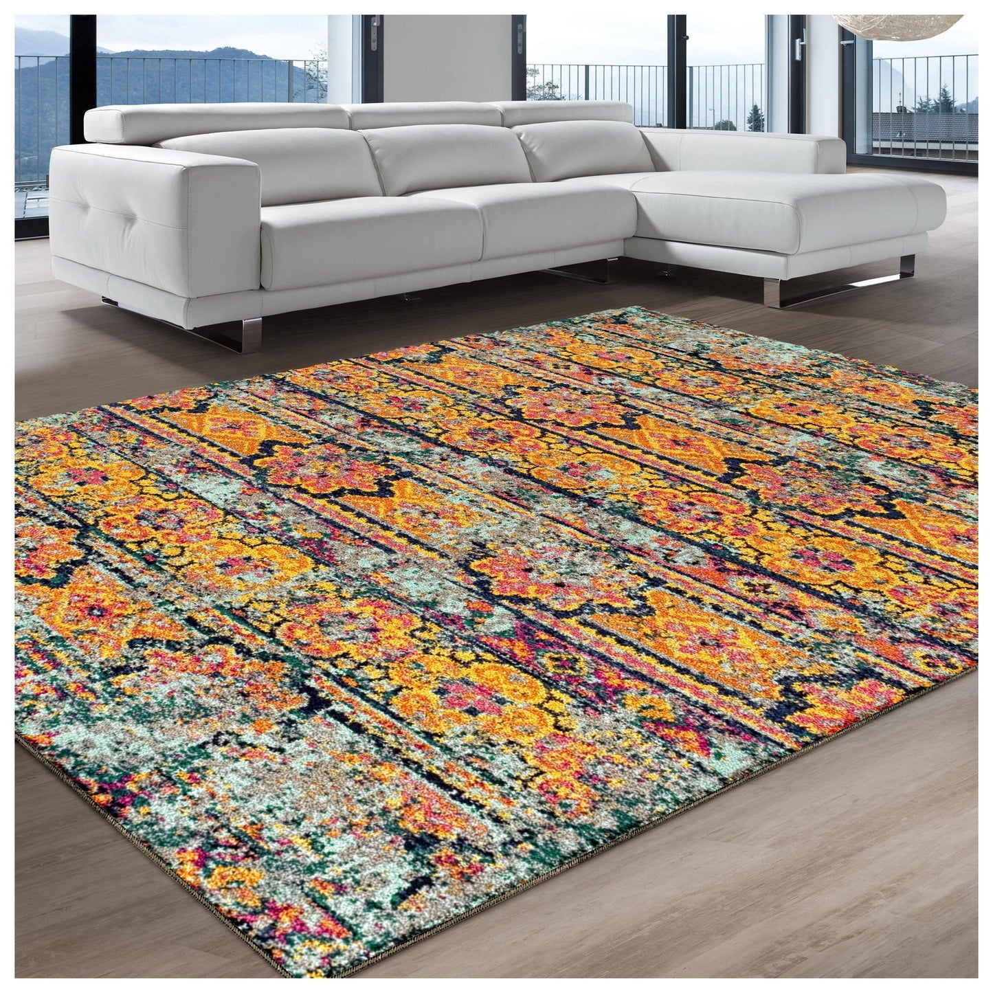 Zebrina Vintage Moroccan Floral Distressed Rug FredCo