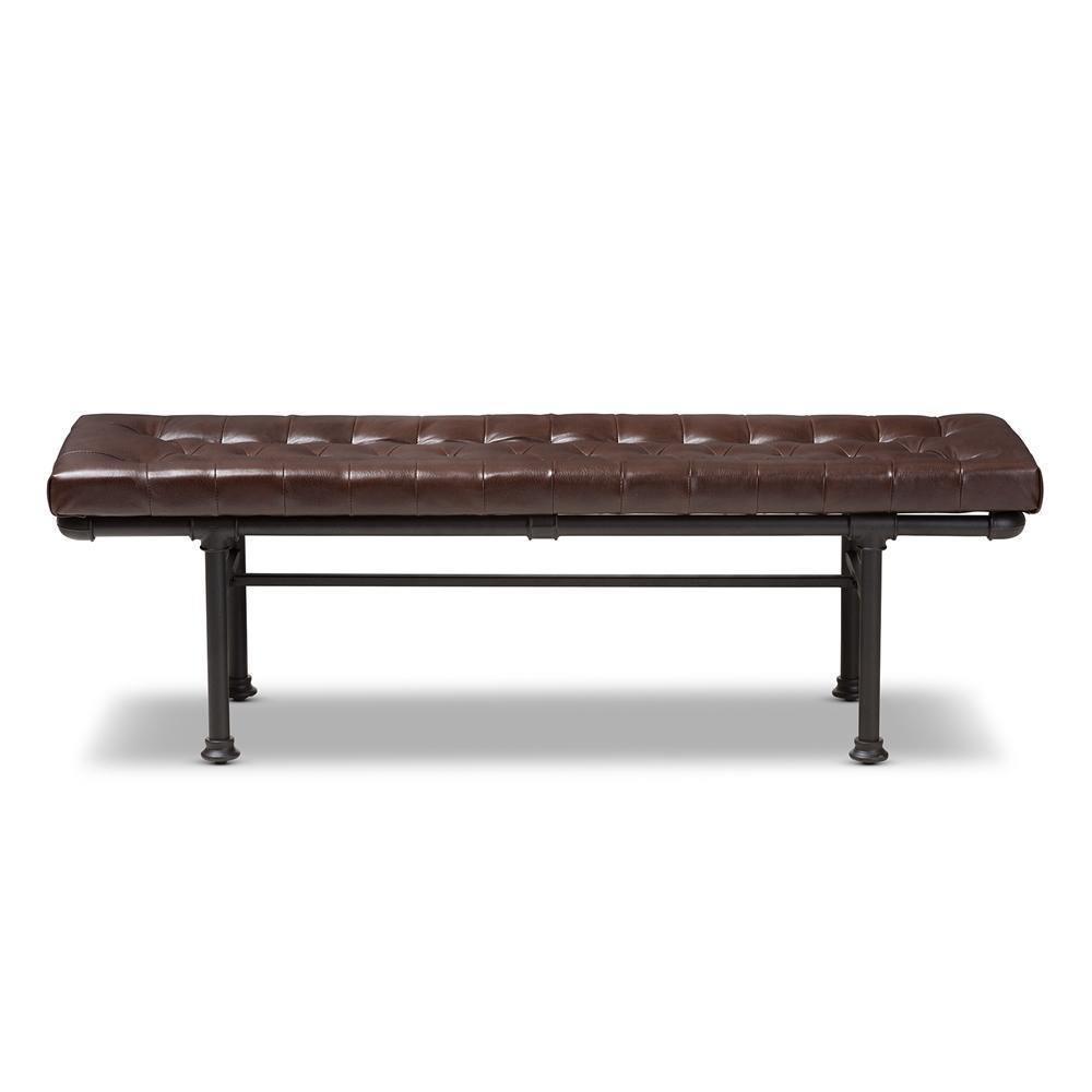 Zelie Rustic and Industrial Brown Faux Leather Upholstered Bench FredCo