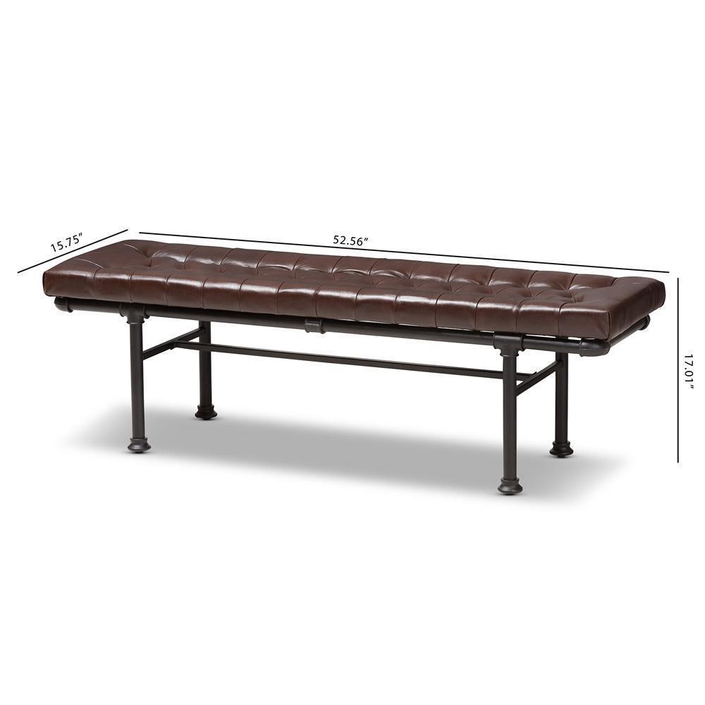Zelie Rustic and Industrial Brown Faux Leather Upholstered Bench FredCo