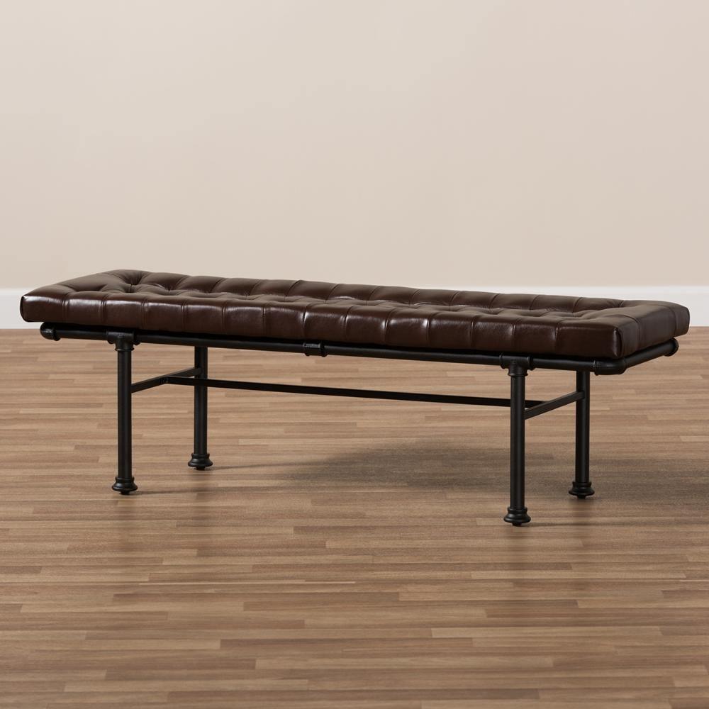 Zelie Rustic and Industrial Brown Faux Leather Upholstered Bench FredCo