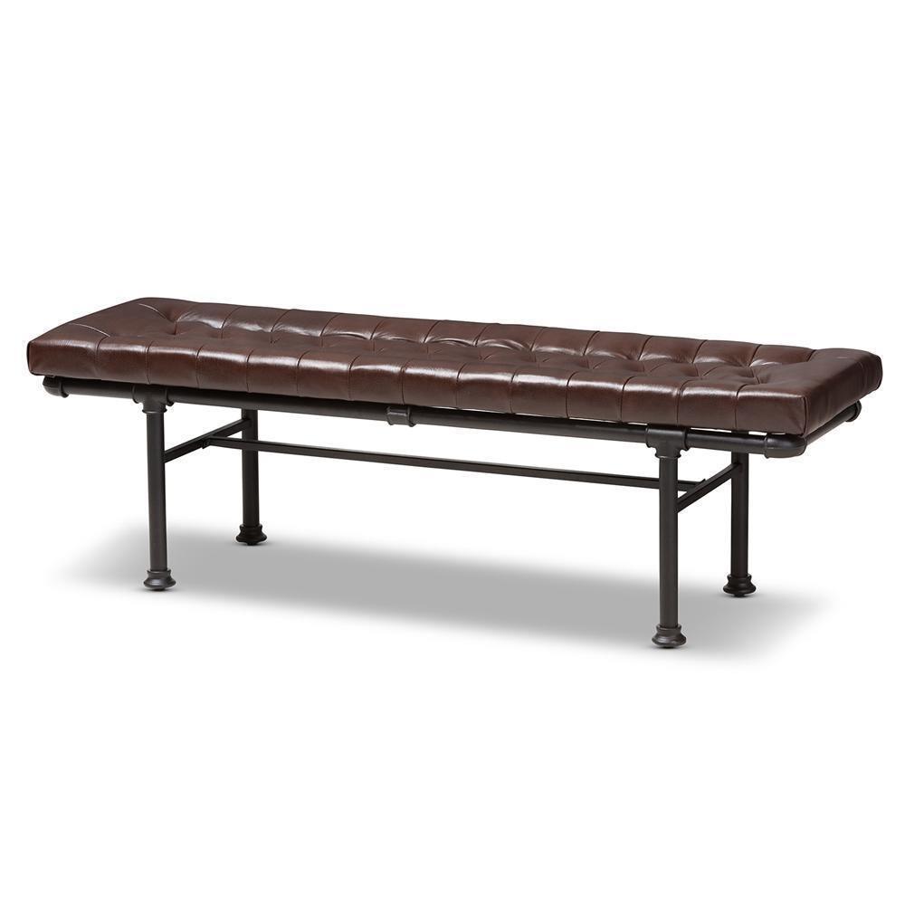 Zelie Rustic and Industrial Brown Faux Leather Upholstered Bench FredCo