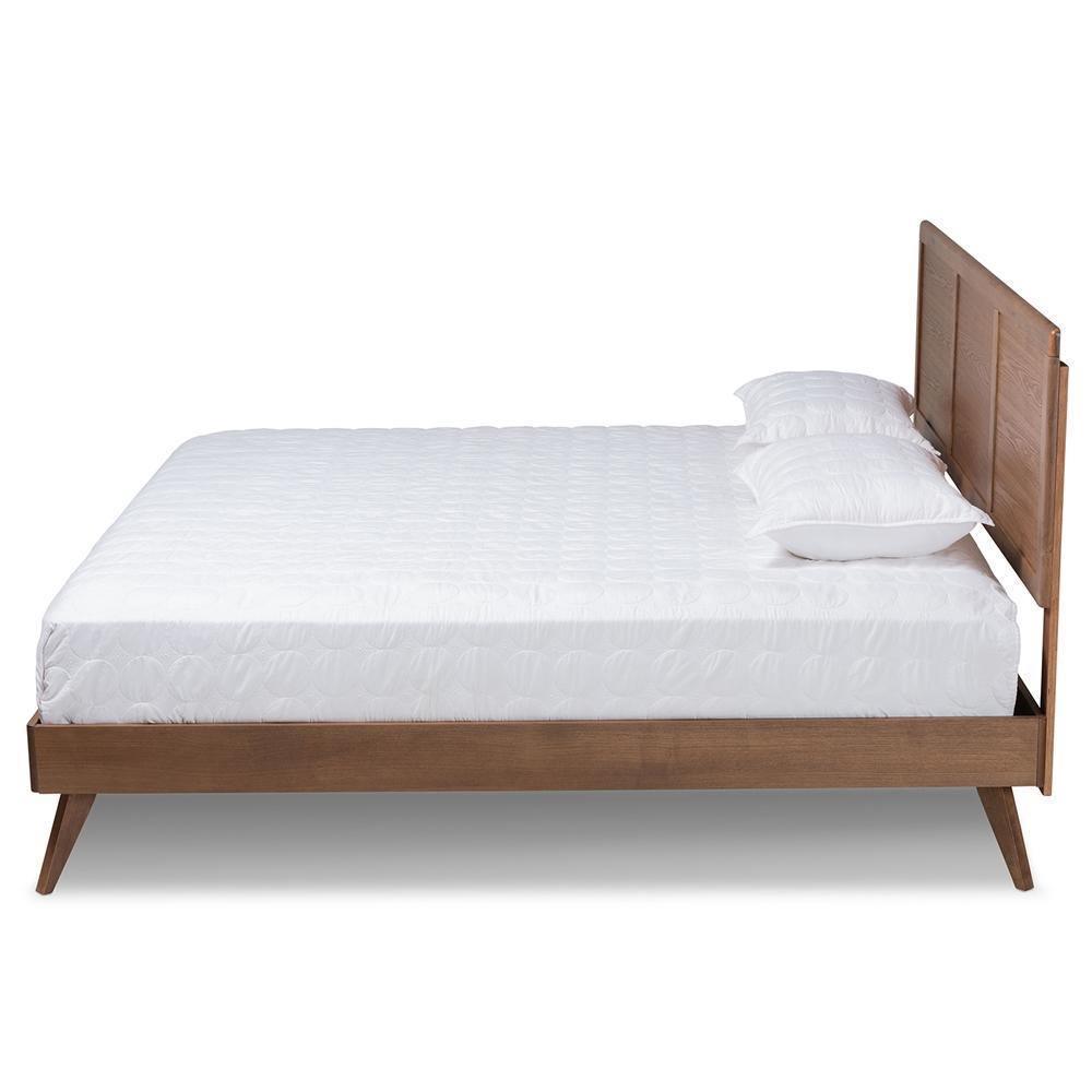 Zenon Mid-Century Modern Walnut Brown Finished Wood King Size Platform Bed FredCo