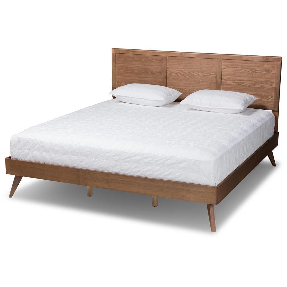 Zenon Mid-Century Modern Walnut Brown Finished Wood King Size Platform Bed FredCo