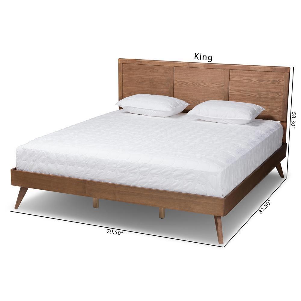 Zenon Mid-Century Modern Walnut Brown Finished Wood King Size Platform Bed FredCo