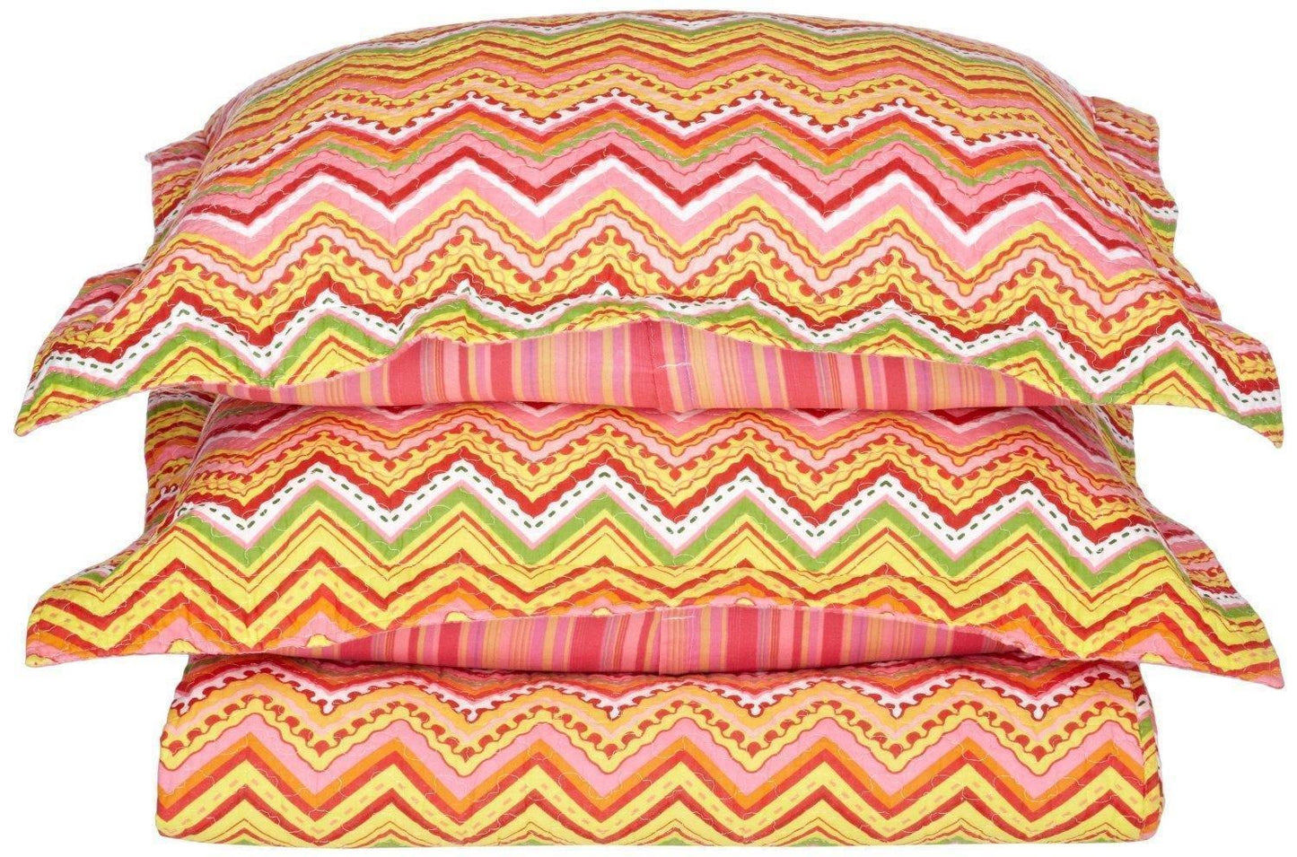 ZIGZAG Quilt Set, 100% Soft Cotton, Hippie Design, 3-Piece Set FredCo