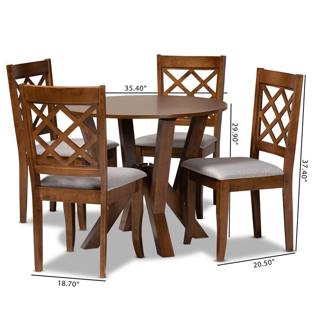 Zoe Modern and Contemporary Grey Fabric Upholstered and Walnut Brown Finished Wood 5-Piece Dining Set FredCo