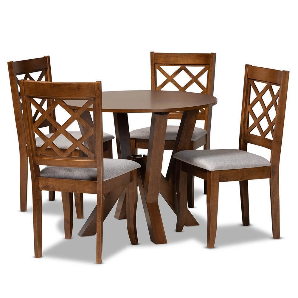Zoe Modern and Contemporary Grey Fabric Upholstered and Walnut Brown Finished Wood 5-Piece Dining Set FredCo