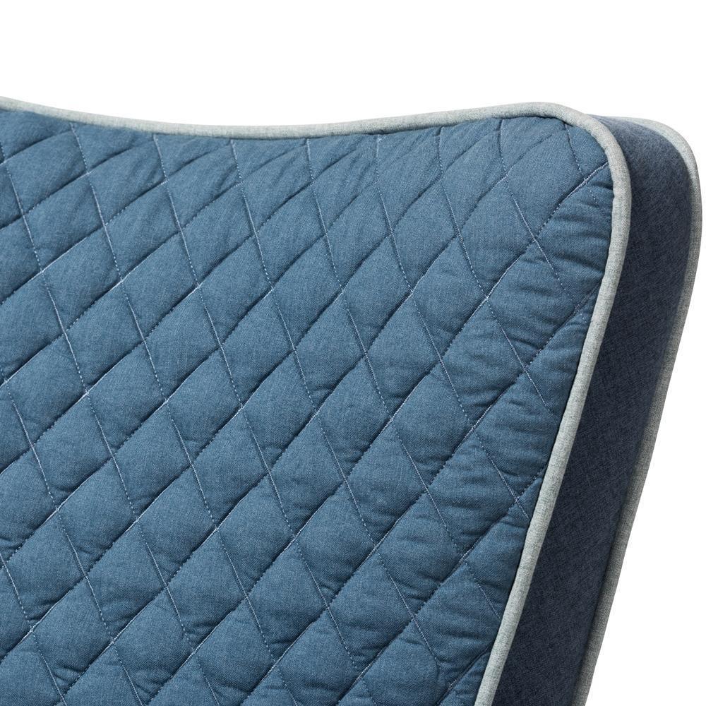 Zoelle Mid-Century Modern Blue Fabric Upholstered Natural Finished Rocking Chair FredCo