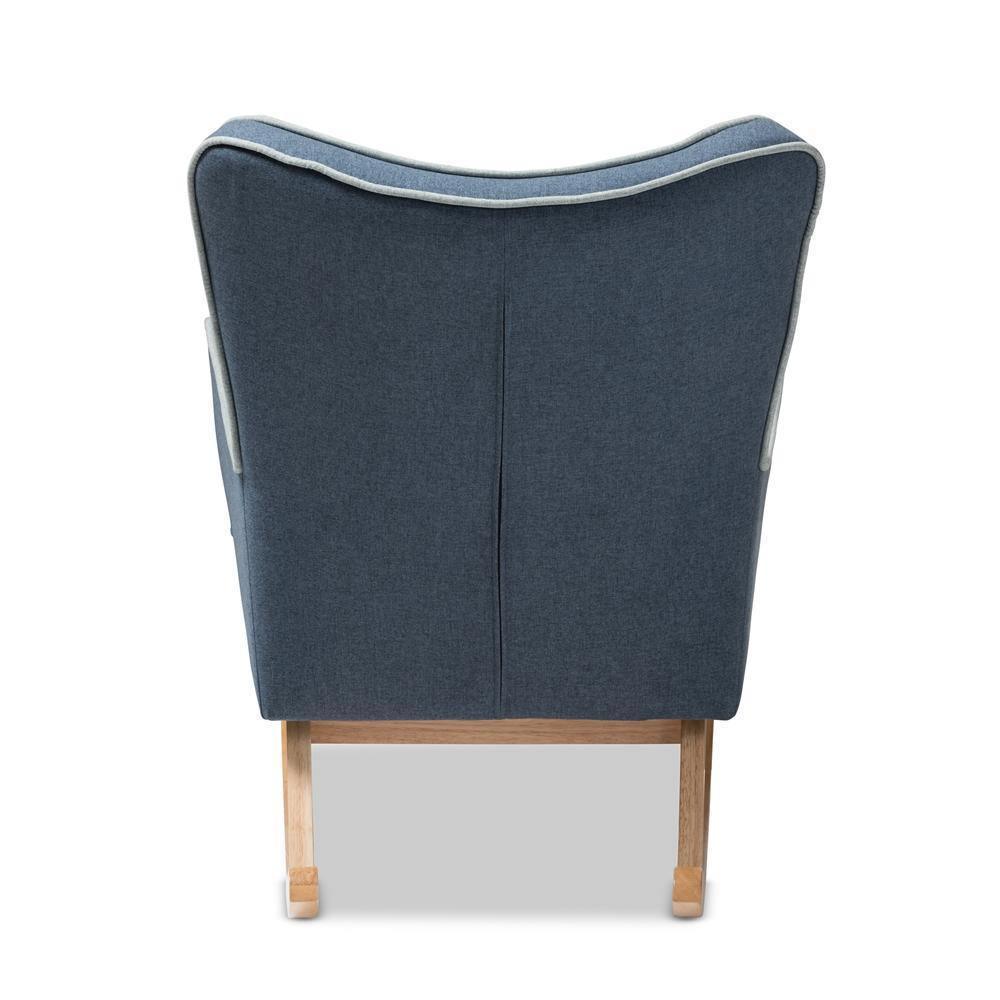 Zoelle Mid-Century Modern Blue Fabric Upholstered Natural Finished Rocking Chair FredCo