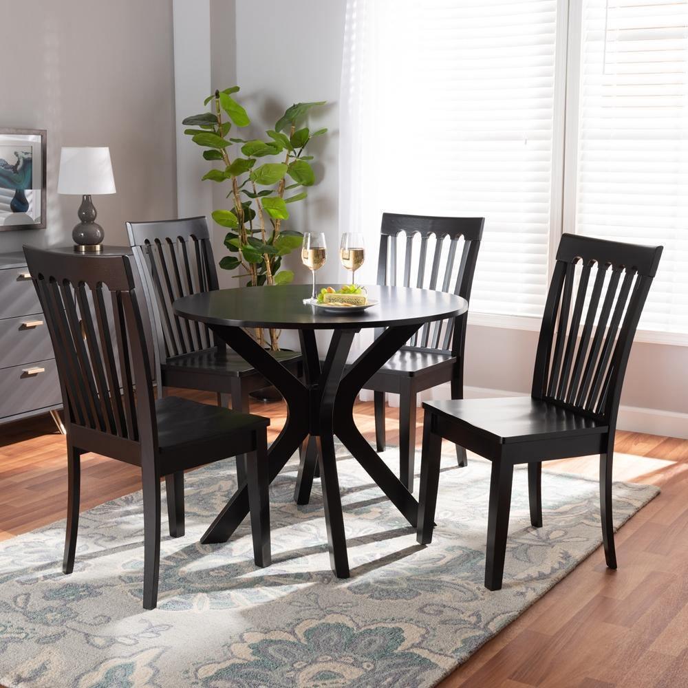 Zora Modern and Contemporary Dark Brown Finished Wood 5-Piece Dining Set FredCo