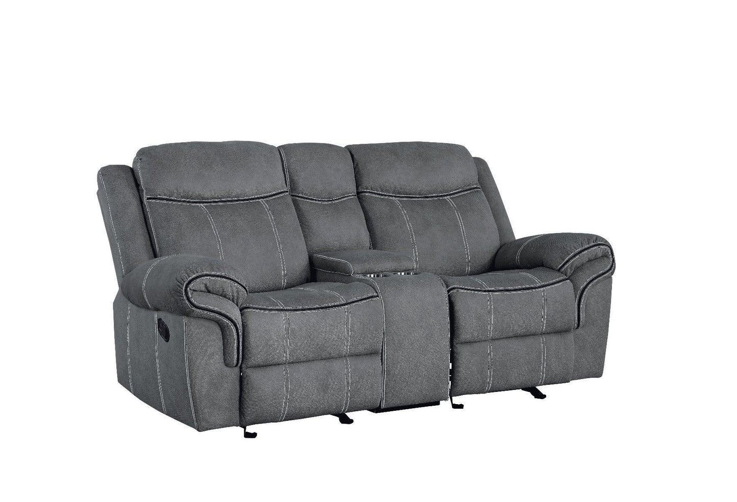 Zubaida Loveseat w/USB Port & Console (Glider & Motion) Two Tone Gray Velvet FredCo
