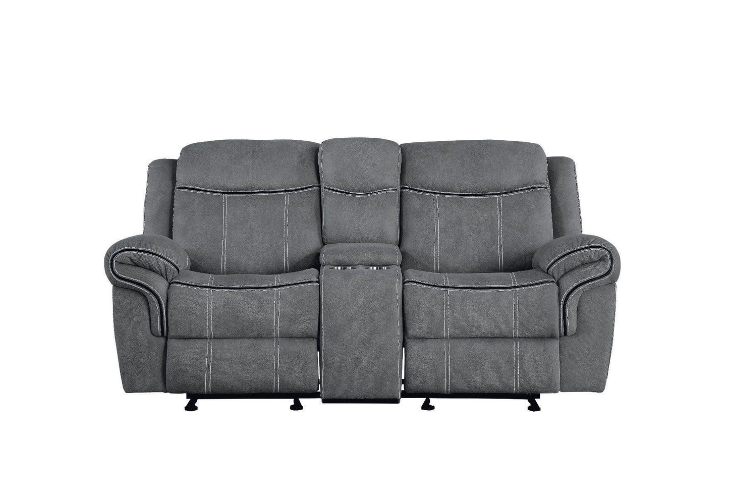 Zubaida Loveseat w/USB Port & Console (Glider & Motion) Two Tone Gray Velvet FredCo