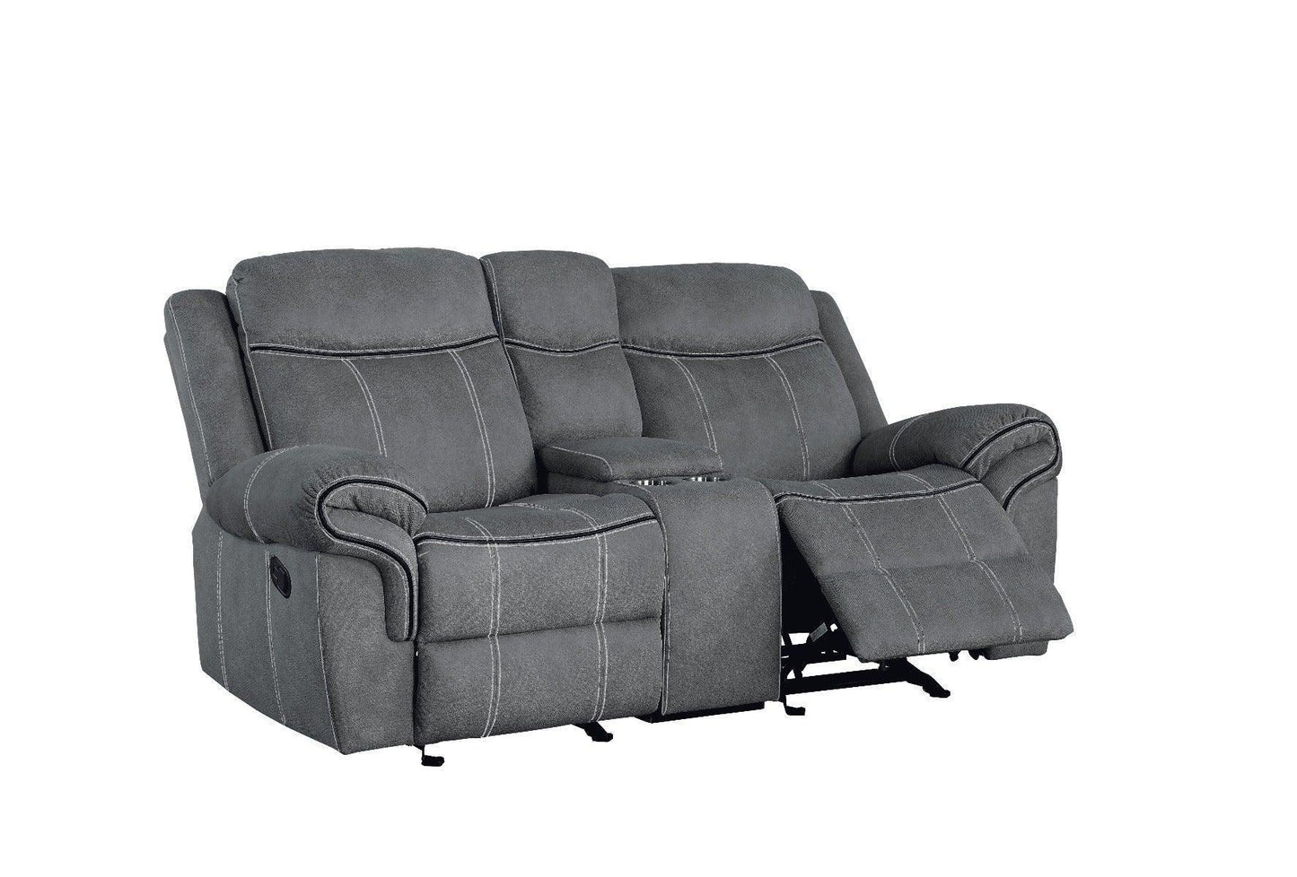 Zubaida Loveseat w/USB Port & Console (Glider & Motion) Two Tone Gray Velvet FredCo