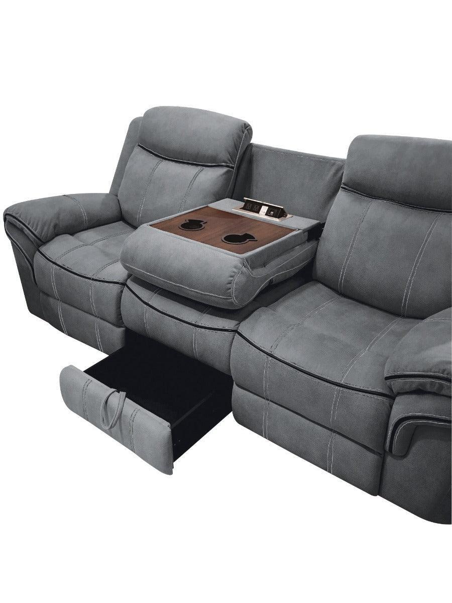 Zubaida Sofa w/USB Port & Console(Motion) Two Tone Gray Velvet FredCo