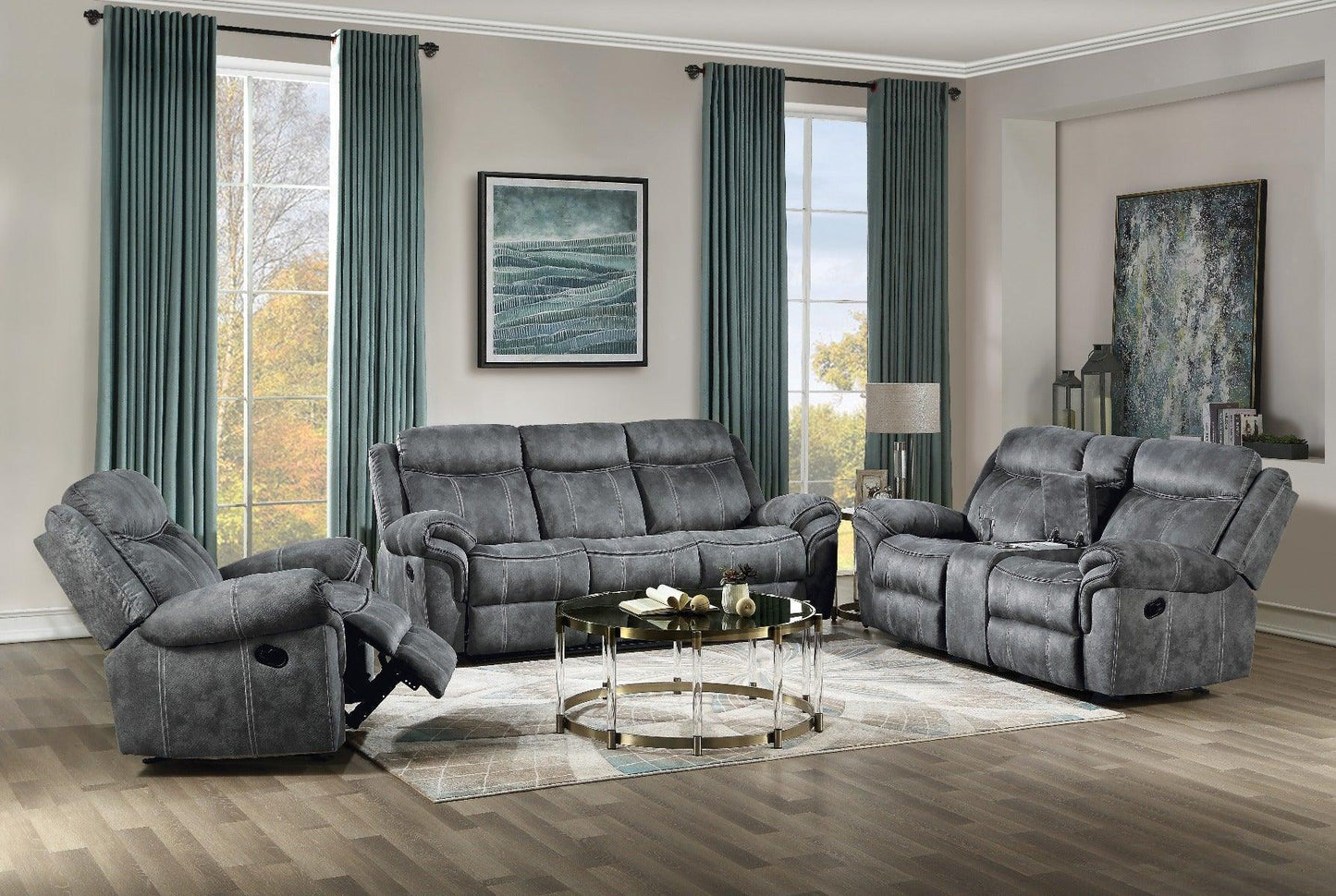 Zubaida Sofa w/USB Port & Console(Motion) Two Tone Gray Velvet FredCo