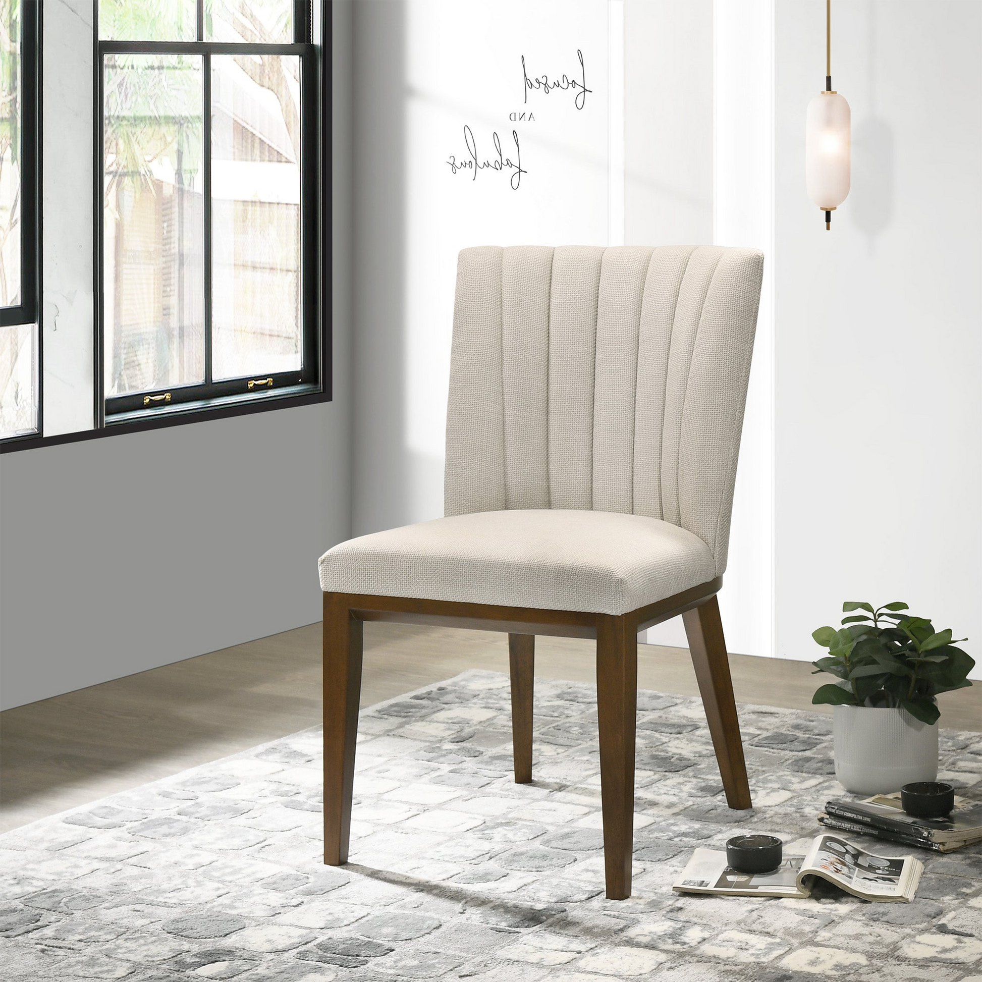 Elmwood Beige Fabric Dining Chair Set For Living Room Bedroom 34.6'H x 20.9'W x 24'D FredCo