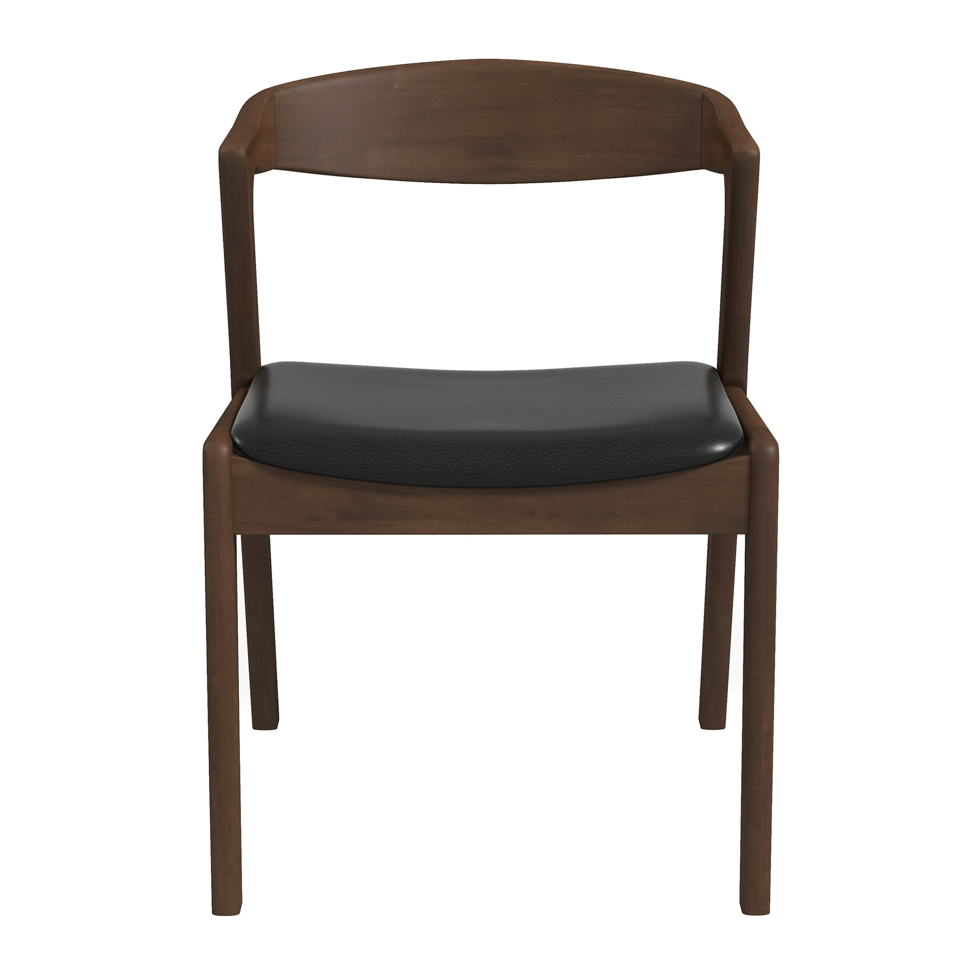 Dakota Mid-Century Solid Wood Dining Chair Set with Black Leather Upholstery Set Of 2 FredCo