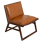 Modern brown leather accent chair with wooden frame, available at FredCo International