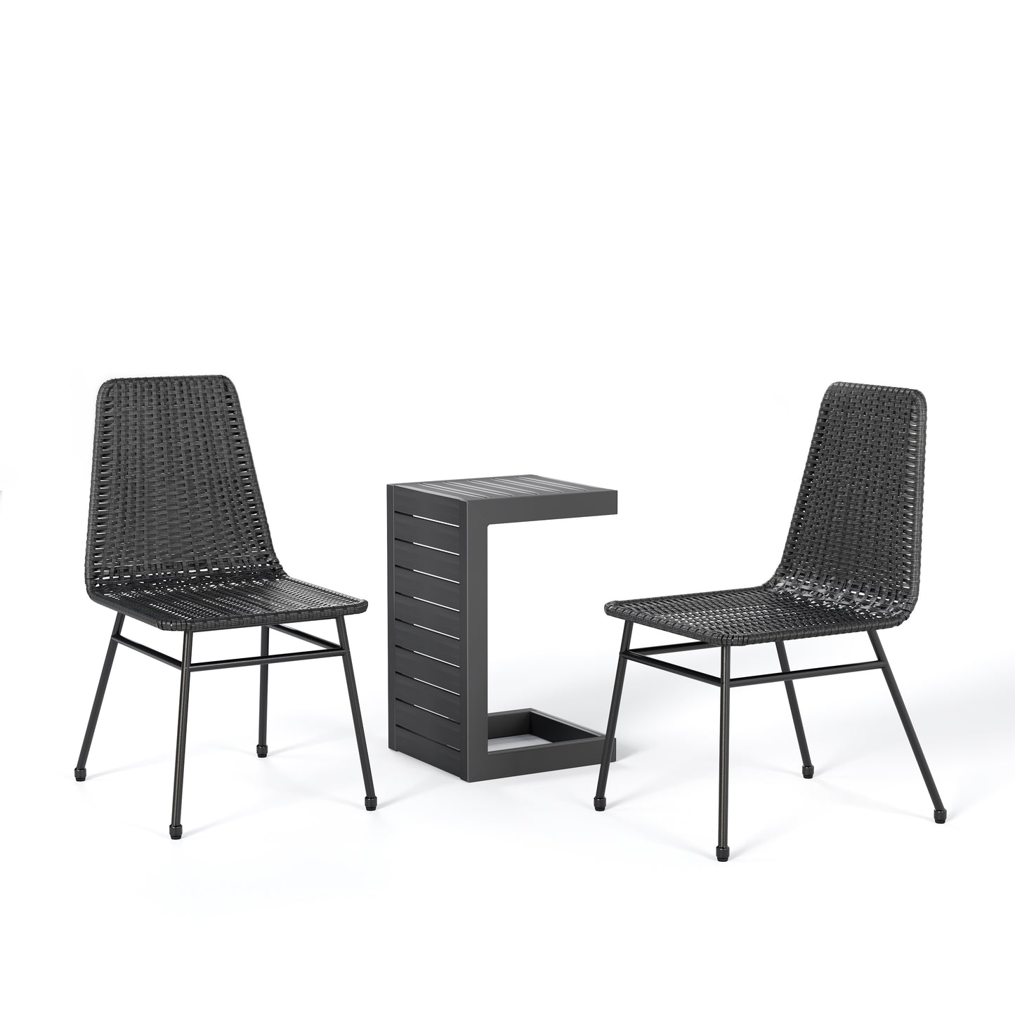Aluminum and Rattan Chat Set, Outdoor Patio Set Includes Rattan Dining Chair Set of 2 and C-Shaped Side Table FredCo