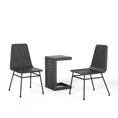Aluminum and Rattan Chat Set, Outdoor Patio Set Includes Rattan Dining Chair Set of 2 and C-Shaped Side Table FredCo