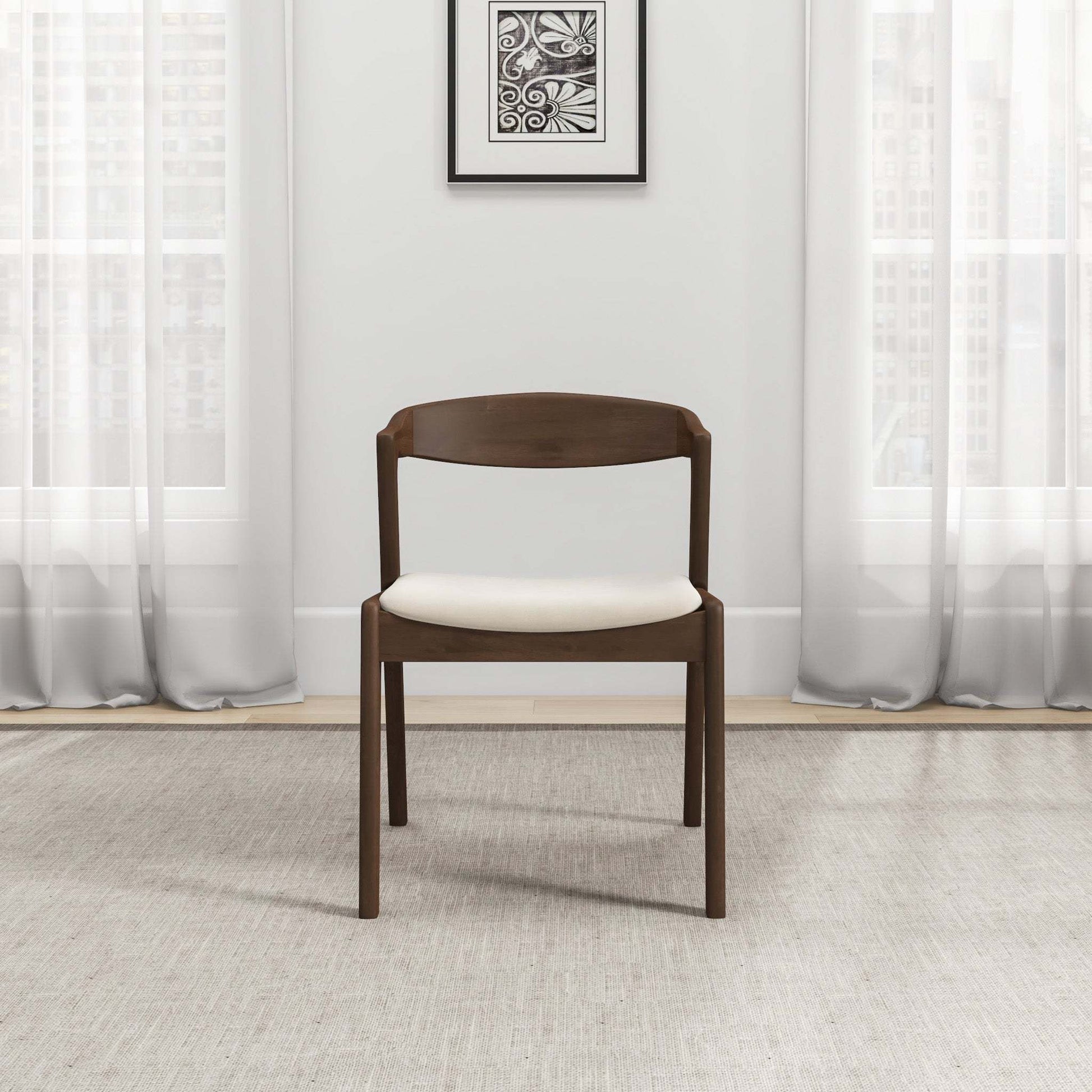 Modern wooden accent chair with cream cushion in bright living room, FredCo International