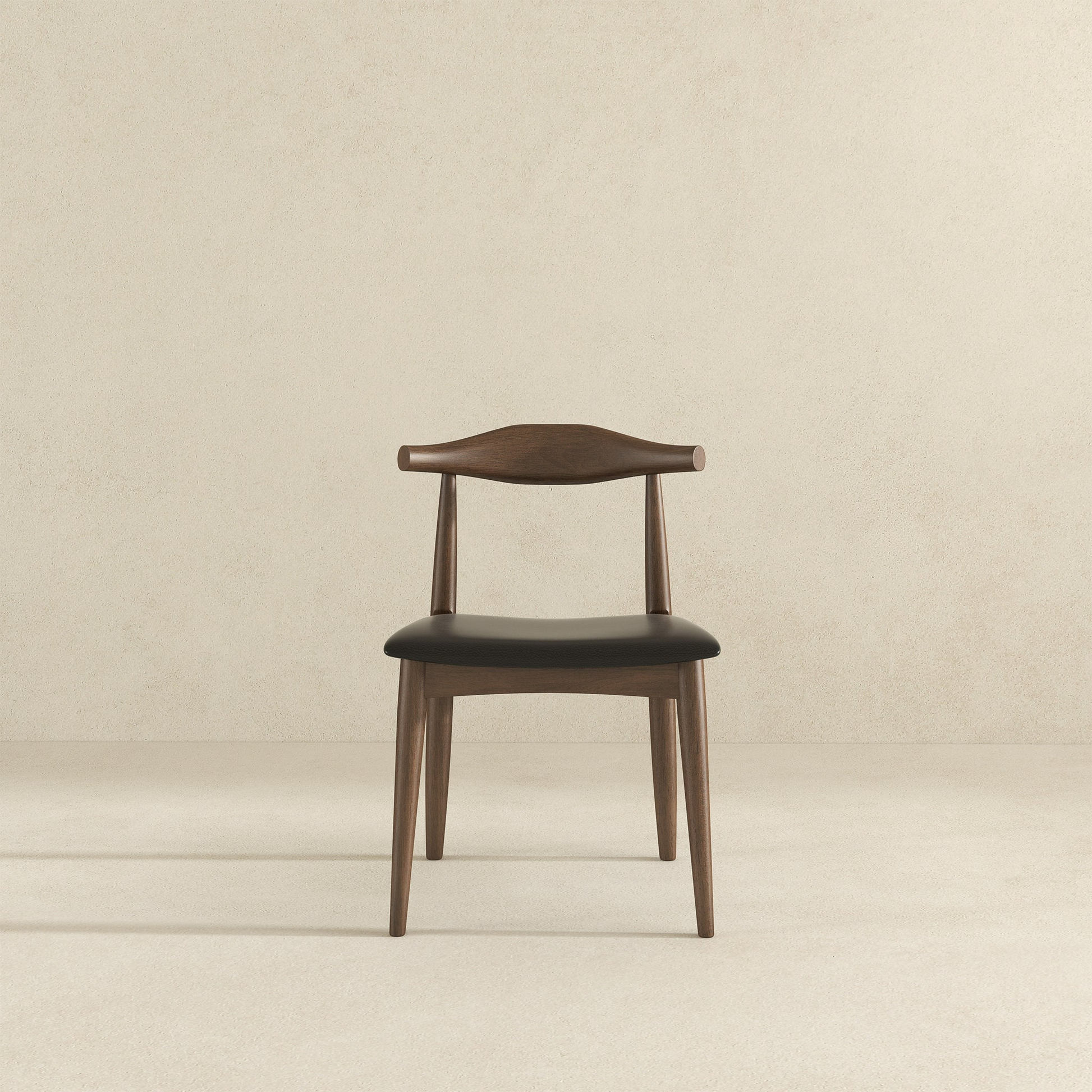 Modern wooden dining chair with black seat cushion on light background, FredCo International