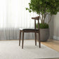 Modern wooden dining chair on rug near large indoor plant and sheer curtains