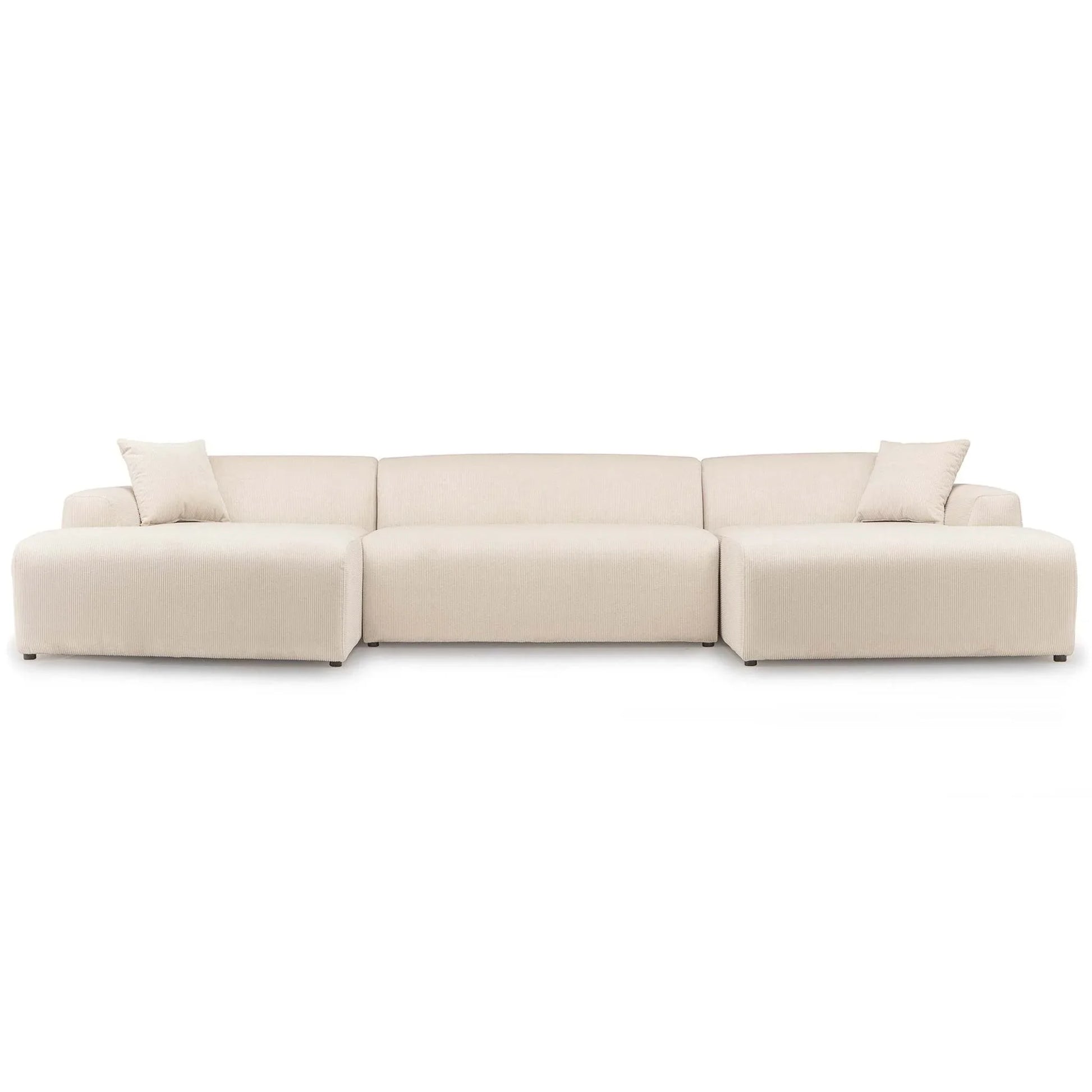 Modern beige sectional sofa with two accent pillows from FredCo International furniture