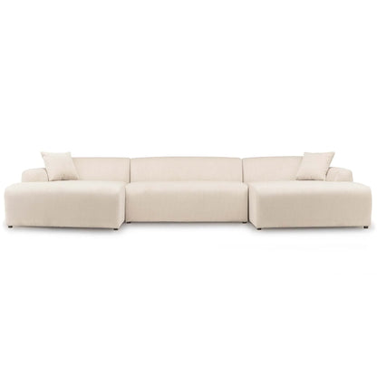 Modern beige sectional sofa with two accent pillows from FredCo International furniture