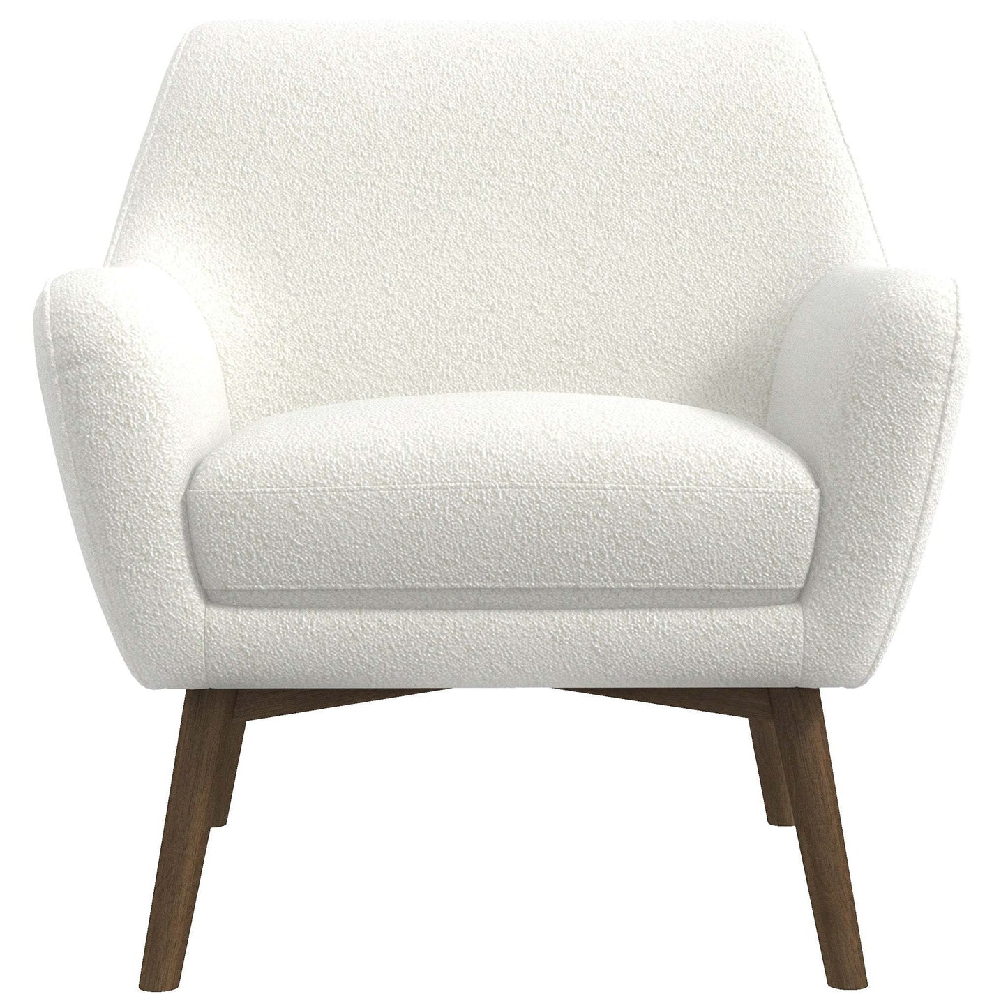 Modern white accent armchair with wooden legs, FredCo International furniture