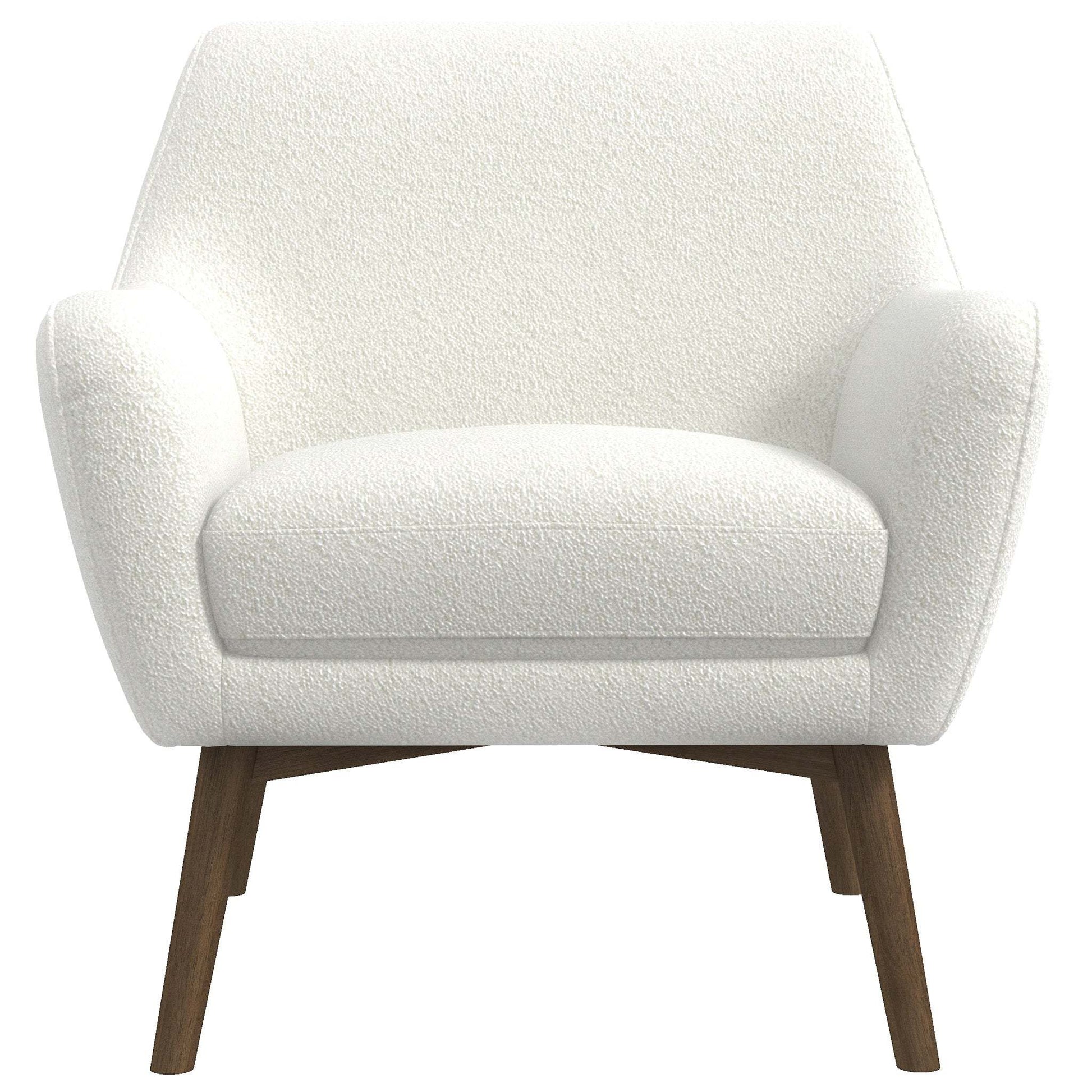 Modern white accent armchair with wooden legs, FredCo International furniture