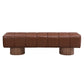 Upholstered Dining Bench for Dining Room, No-Assembly End of Bed Entryway Bench Ottoman for Bedroom Living Room, Brown PU Stool Top Wood Leg 300 LBS Weight Capacity FredCo