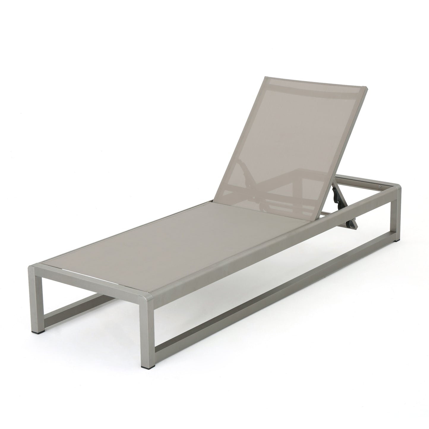 Outdoor Chaise Lounge Set of 2 with Adjustable Aluminum Frame and Textilene Mesh Seating in Grey FredCo