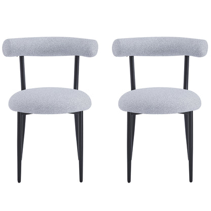 Dining Chair Set of 2, Modern Dining Room Chairs, Black Metal Frame, Grey Fabric